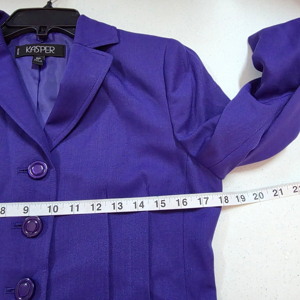 Kasper Petite Womens Purple 4-Button Pintuck Pleated Lined Blazer Jacket 6P - Picture 8 of 12